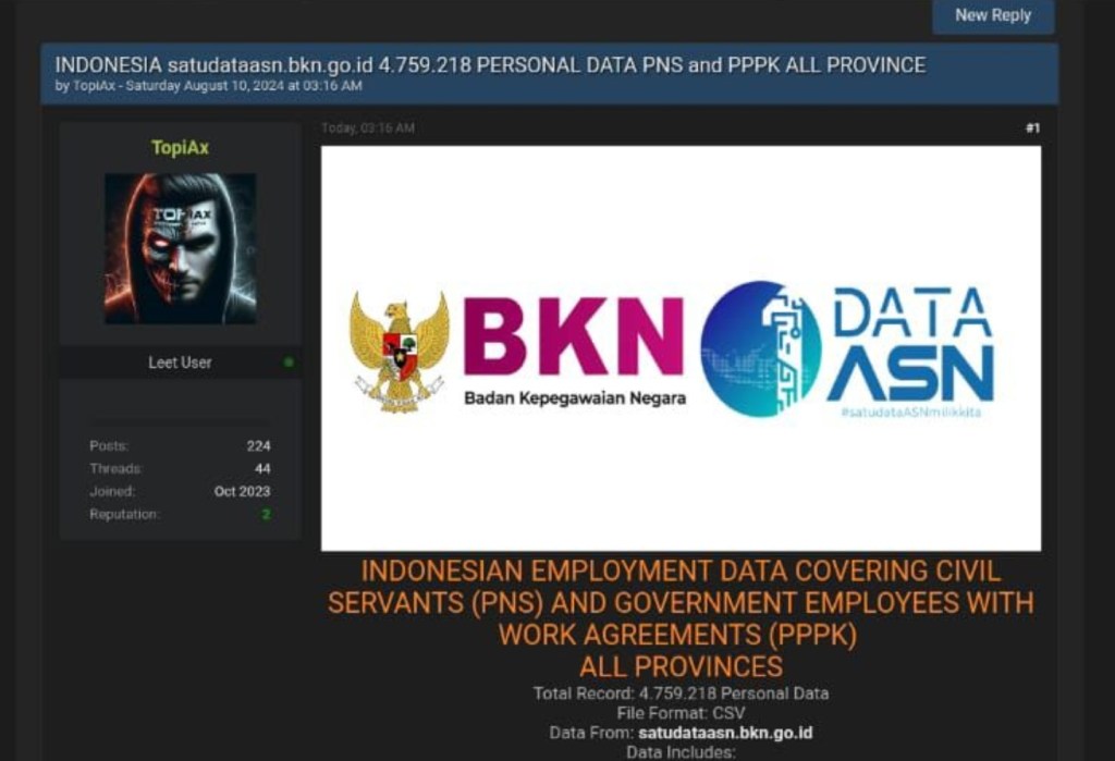 Data Badan Kepegawaian Negara Diduga Bocor, Dijual Hacker Rp160&nbsp;Jutaan